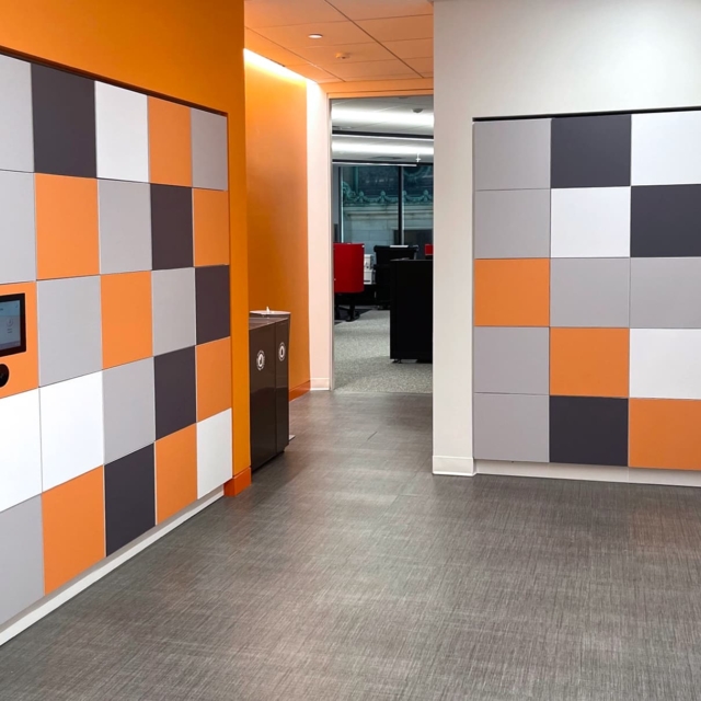 Orange colorful workplace smart lockers
