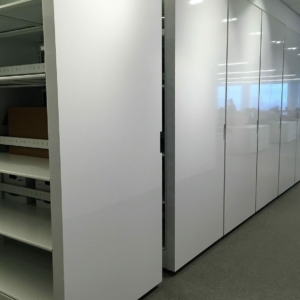 Custom End Panels on Mobile Shelving System at Hudson Bay
