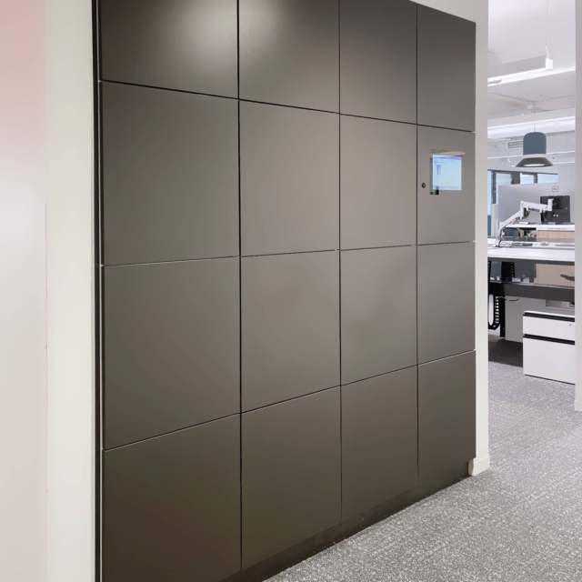 Grey large opening smart lockers with touchscreen