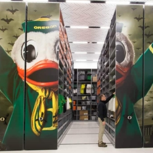 Athletic Equipment Storage Facility Mobile Shelving System at University of Oregon