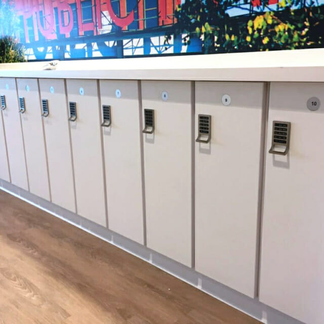Custom Island with tall Day-Use Lockers