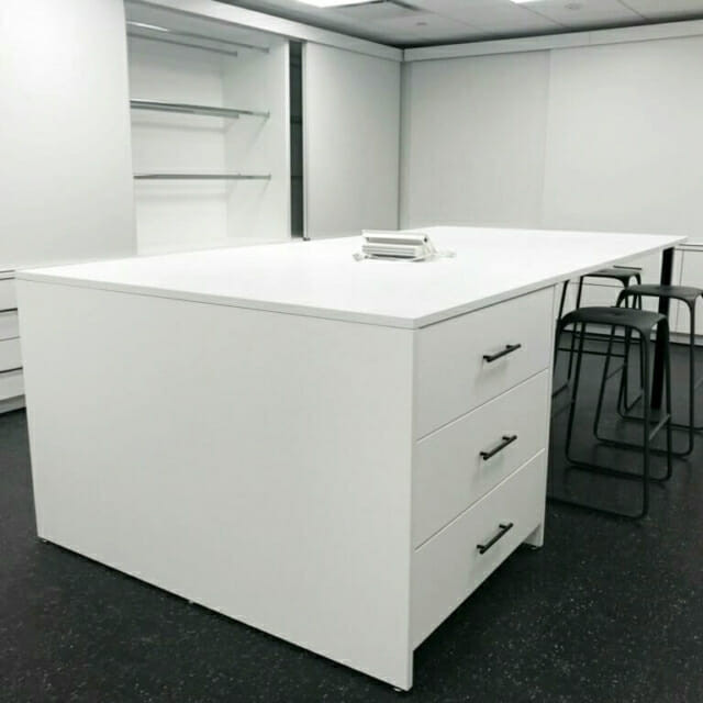 Modular Casework Custom Island with Drawers and Workspace Area
