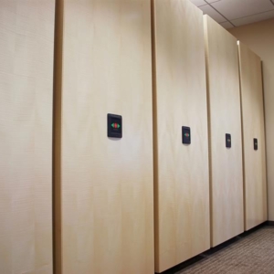 Law Firm High-Density Shelving System with Wood End Panels