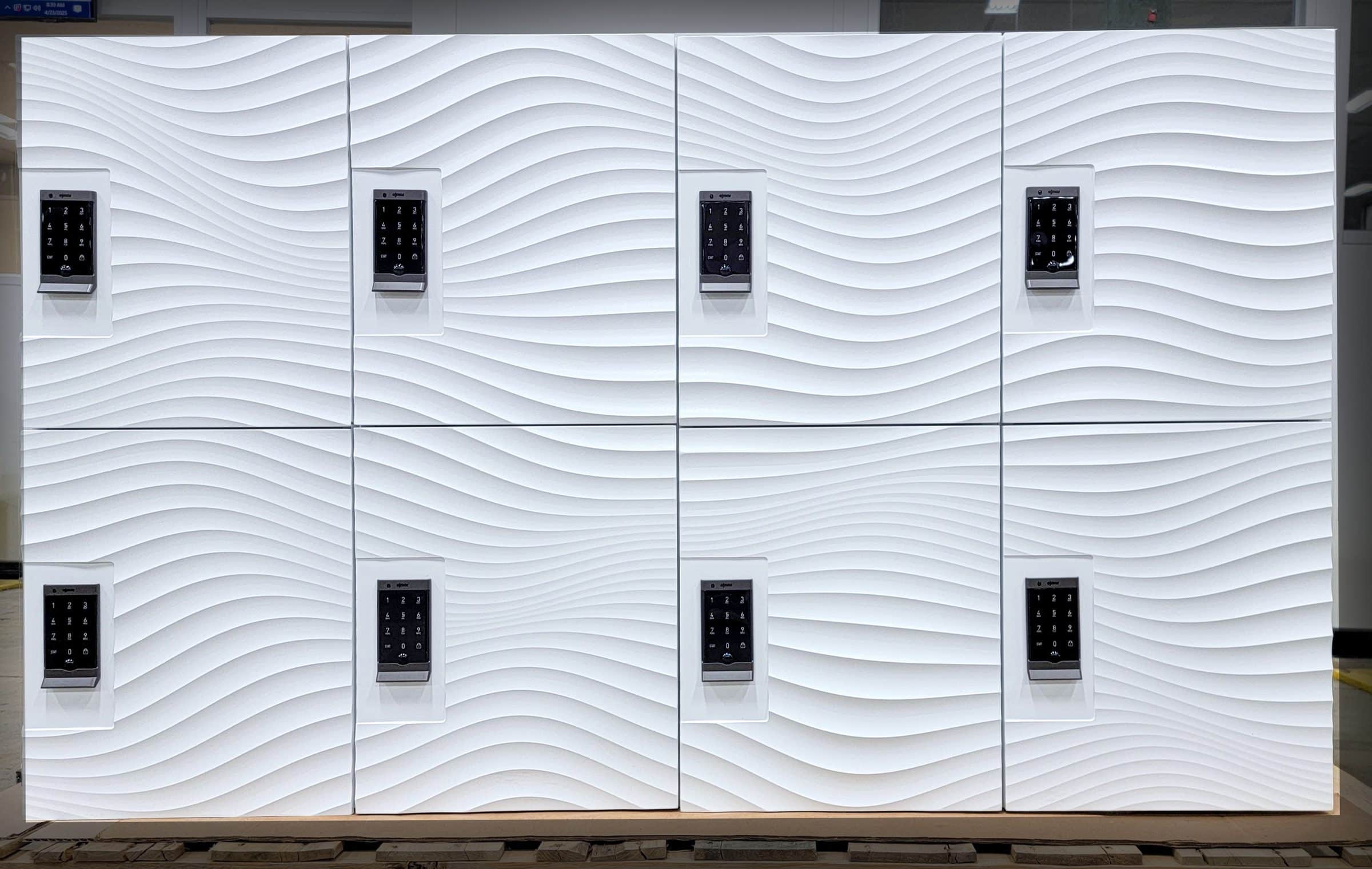 White sculptured wave lockers for hotel spa — Westin Anaheim